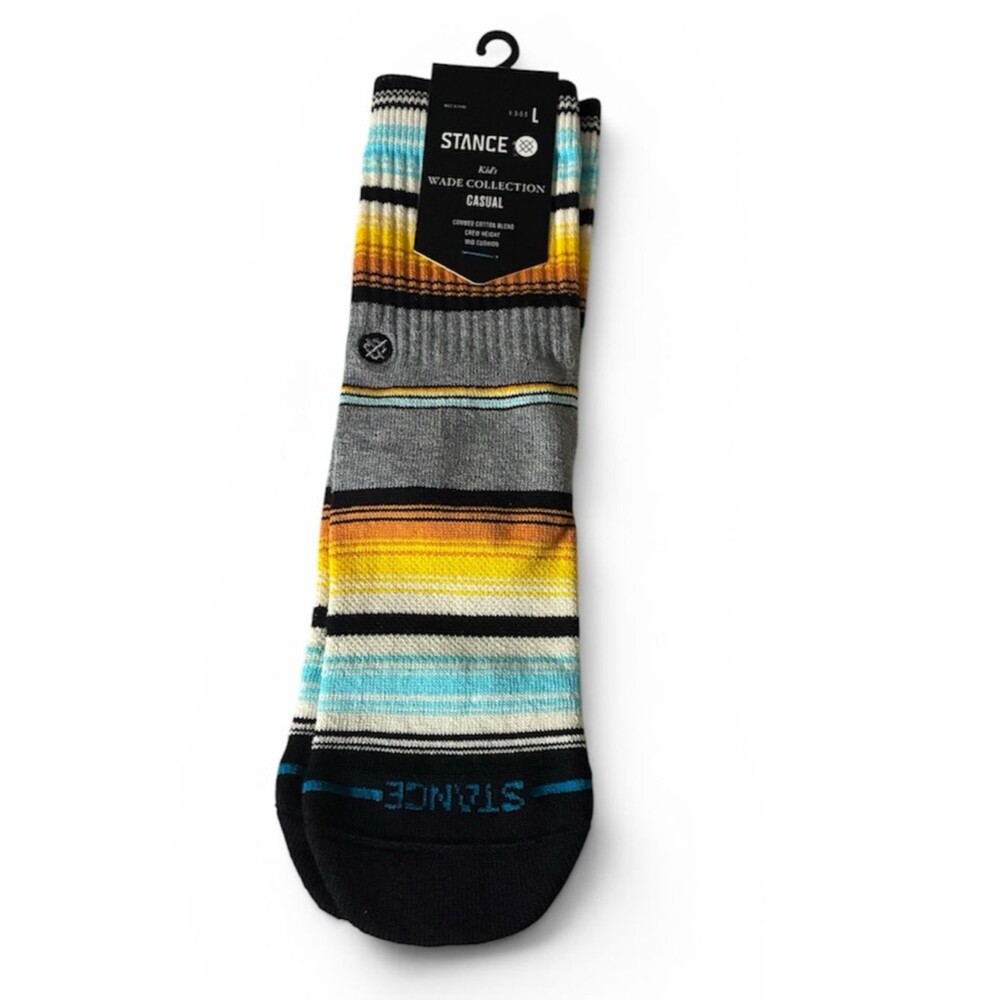 Stance wade collection kids Striped Crew Socks in Yellow, Gray & Blue kids Large